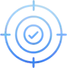 Blue target icon with concentric circles and a checkmark in the center, indicating accuracy or completion.
